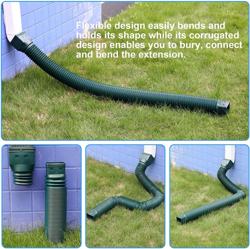 plusgutter 2 Pack Rain Gutter Downspout Extensions, Flexible Downspout Extender with 58"+68" Extendable Pipes for Rain Water Drainage, Durable Down Spout Drain Extension with Connector (Green) - Image 4